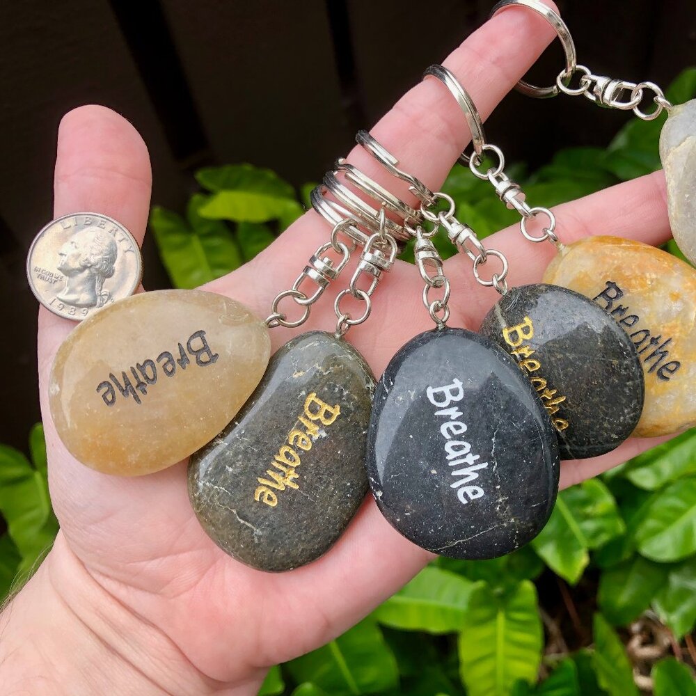 "Breathe" River Rock Mental Health Keychain